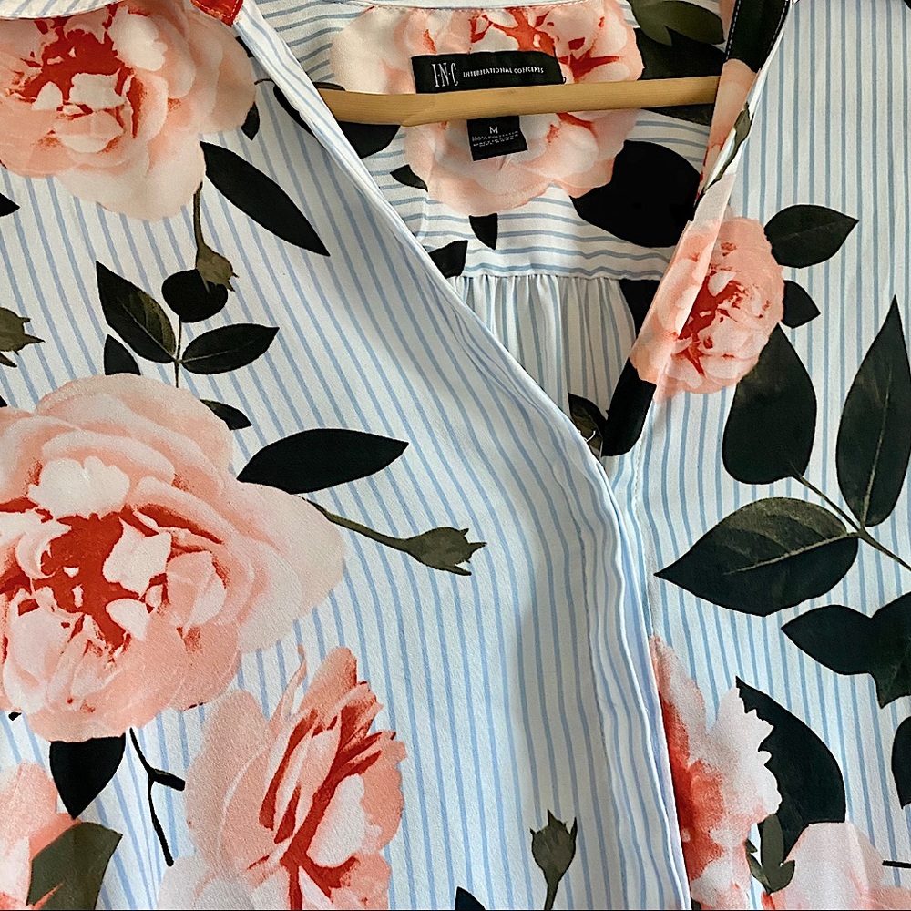 INC INTERNATIONAL STRIPED FLORAL ADJUSTABLE SIDE SLIT BLOUSE - Picture 7 of 11
